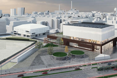 Utkast till Busholmens nya sim- och idrottscenter som baserar sig på den preliminära planeringen.