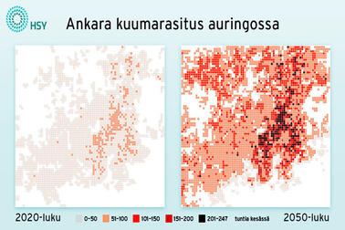 Kuumuuskartta pääkaupunkiseudulta.