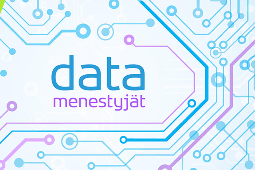 Datamenestyjät-kilpailun logokuva.