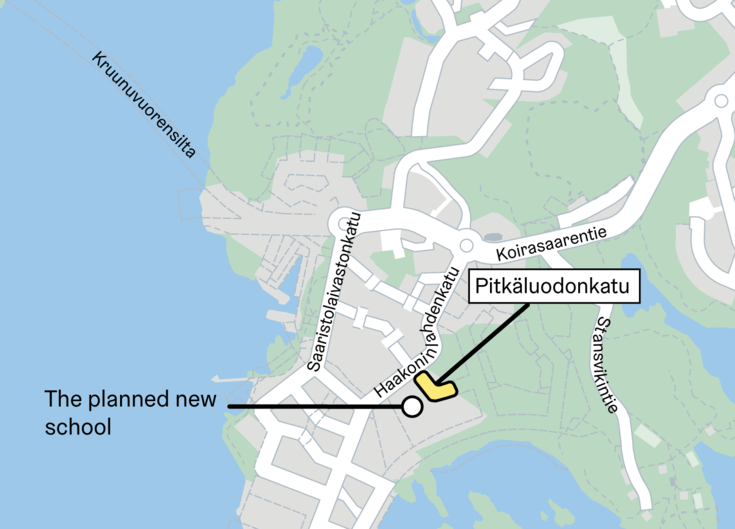  Contract area on the map marked with the new street and new school.